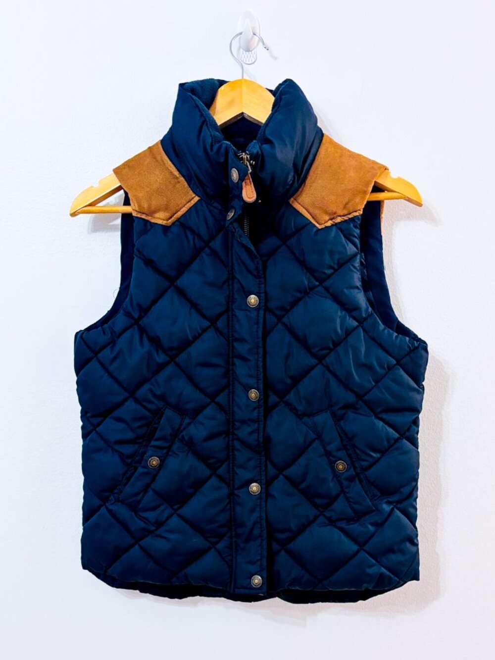 H&M Navy Quilted Puffer Vest | Hooded Casual Winter | Size 8
